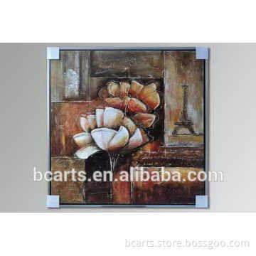 Beautiful famous pink rose flower oil painting ,heavy texture oil painting